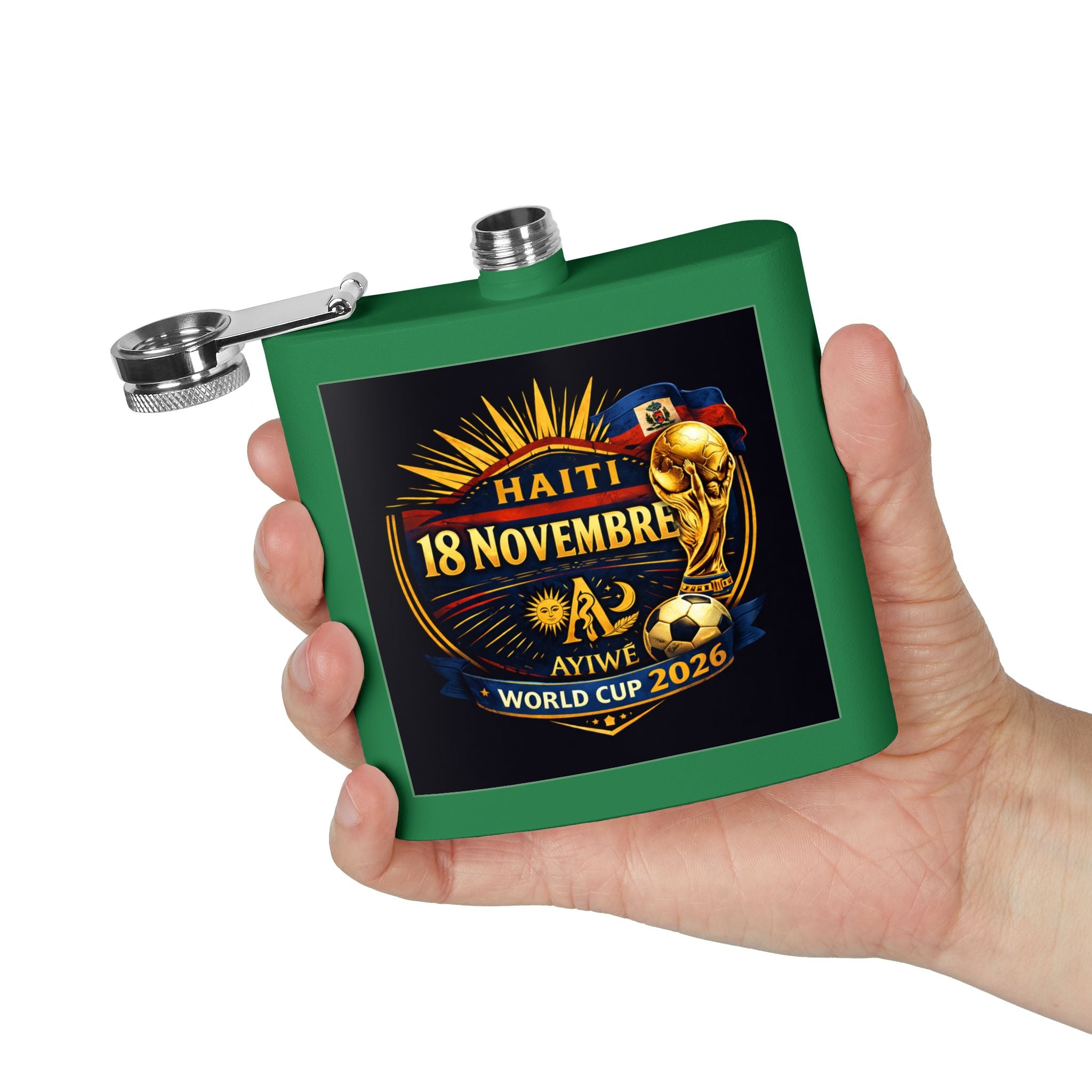H - 18Nov/World Cup 2026 Stainless Steel Flask, 6oz, by AyiWe F&S - AyiWé Fashion & Style