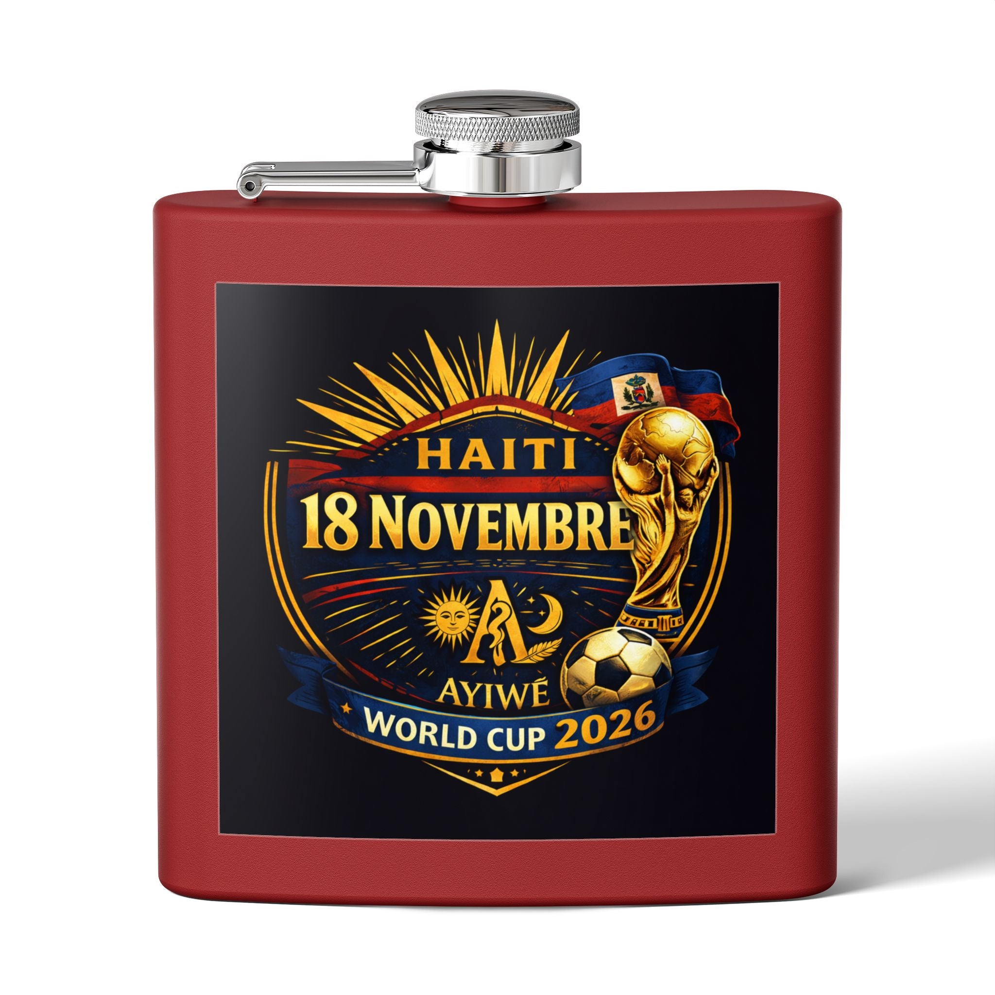 H - 18Nov/World Cup 2026 Stainless Steel Flask, 6oz, by AyiWe F&S - AyiWé Fashion & Style