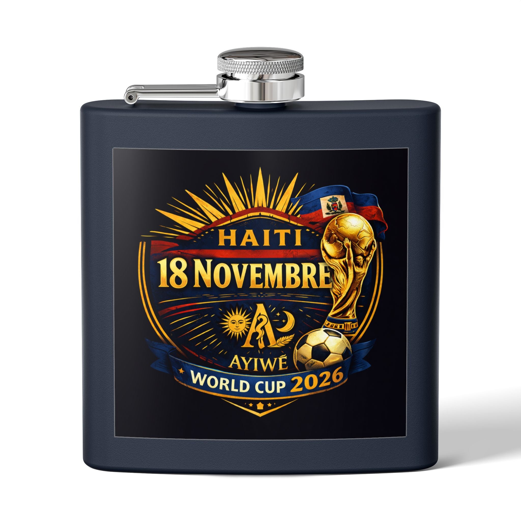 H - 18Nov/World Cup 2026 Stainless Steel Flask, 6oz, by AyiWe F&S - AyiWé Fashion & Style