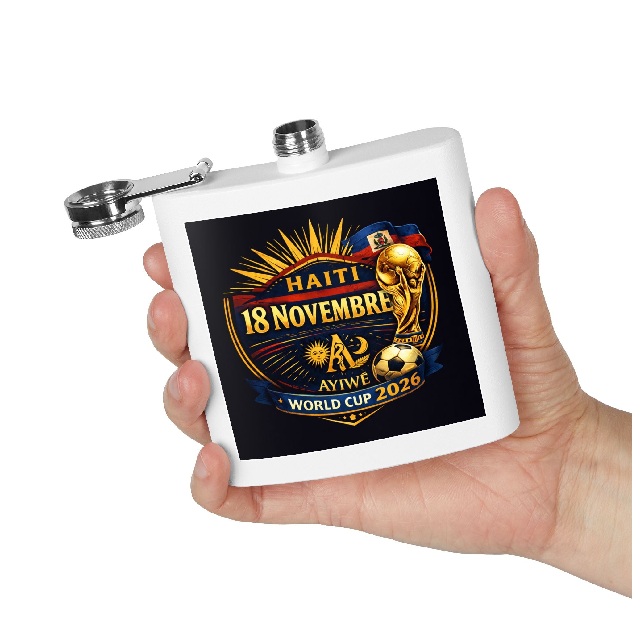 H - 18Nov/World Cup 2026 Stainless Steel Flask, 6oz, by AyiWe F&S - AyiWé Fashion & Style
