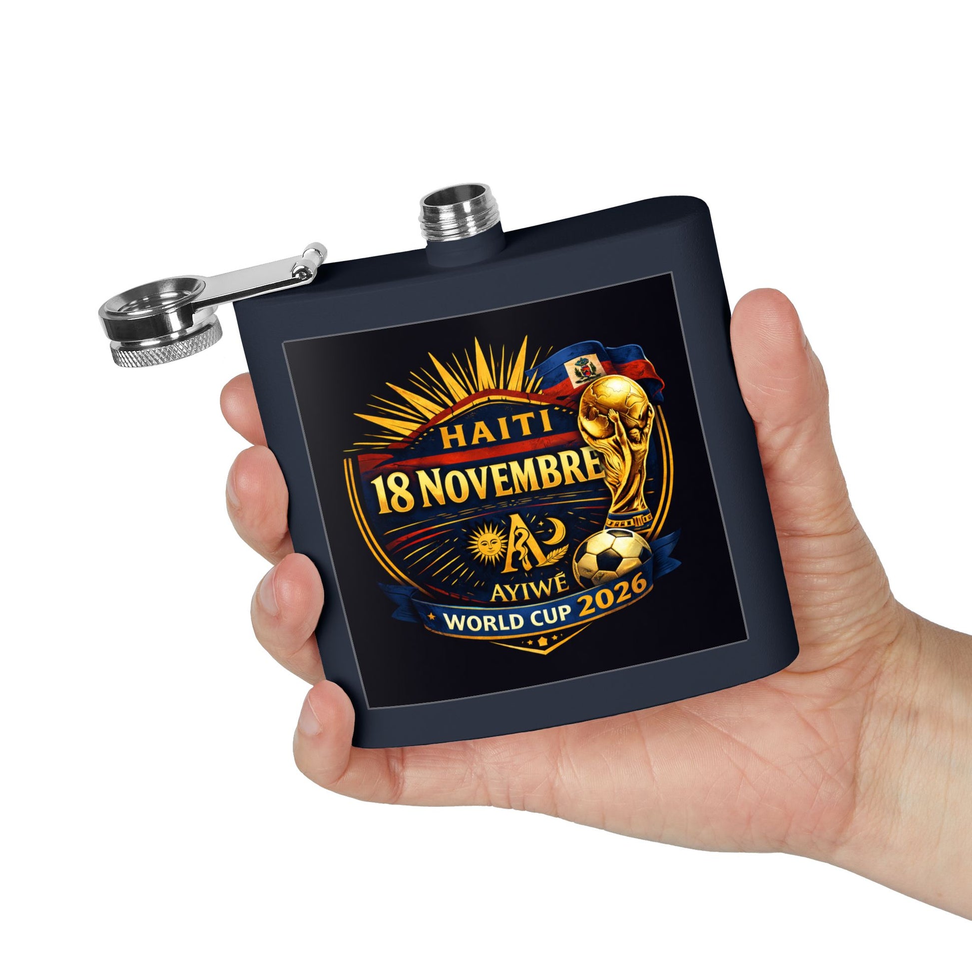H - 18Nov/World Cup 2026 Stainless Steel Flask, 6oz, by AyiWe F&S - AyiWé Fashion & Style