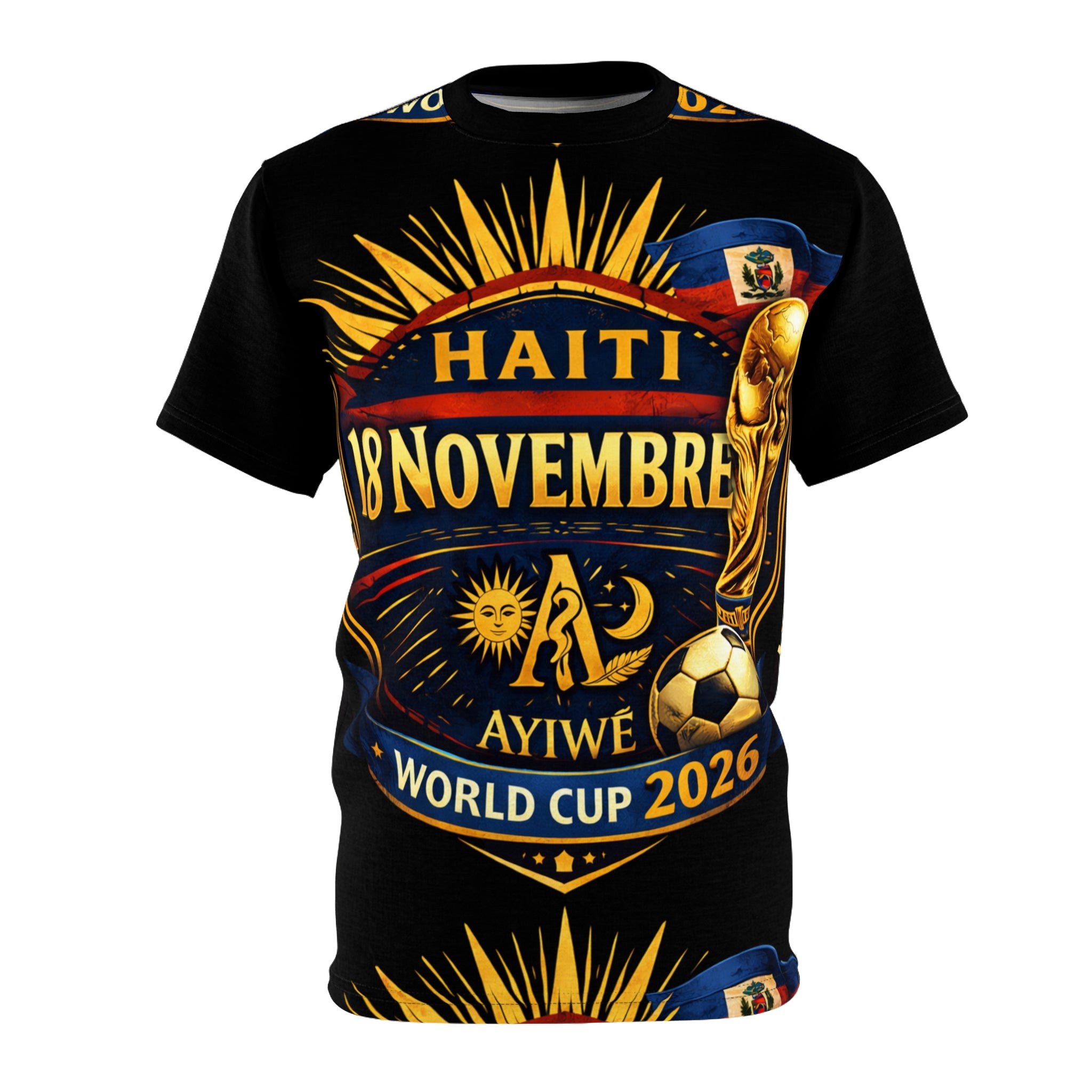 Ayiti18WC Ayibobo1 Unisex Cut & Sew Tee (AOP) by AyiWe F&S - AyiWé Fashion & Style