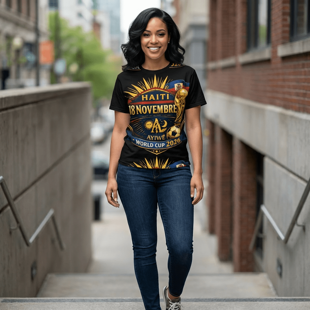 Ayiti18WC Ayibobo1 Unisex Cut & Sew Tee (AOP) by AyiWe F&S - AyiWé Fashion & Style