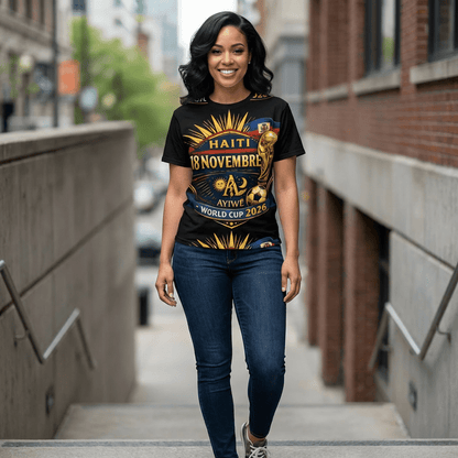 Ayiti18WC Ayibobo1 Unisex Cut & Sew Tee (AOP) by AyiWe F&S - AyiWé Fashion & Style