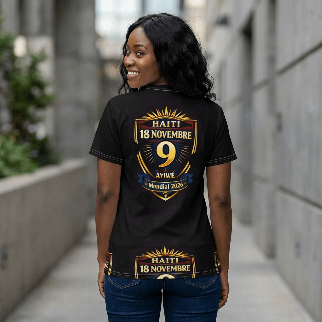 Ayiti18WC Ayibobo1 Unisex Cut & Sew Tee (AOP) by AyiWe F&S - AyiWé Fashion & Style