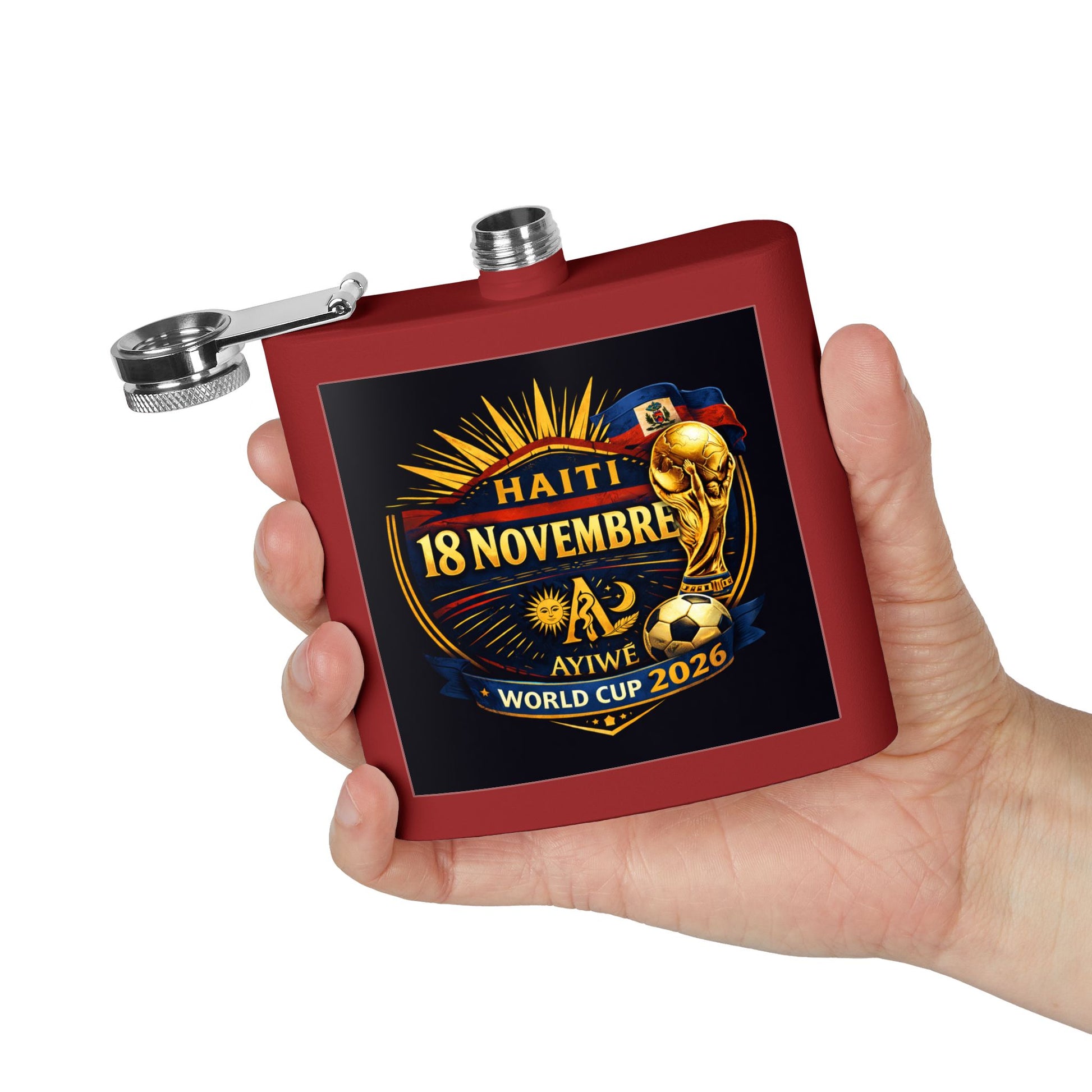 H - 18Nov/World Cup 2026 Stainless Steel Flask, 6oz, by AyiWe F&S - AyiWé Fashion & Style