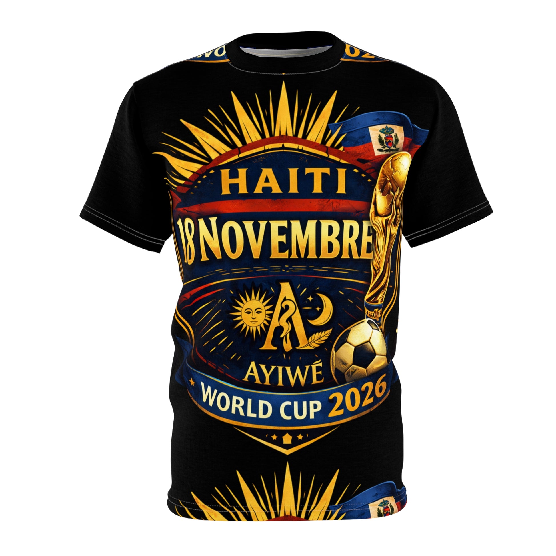 Ayiti18WC Ayibobo1 Unisex Cut & Sew Tee (AOP) by AyiWe F&S - AyiWé Fashion & Style