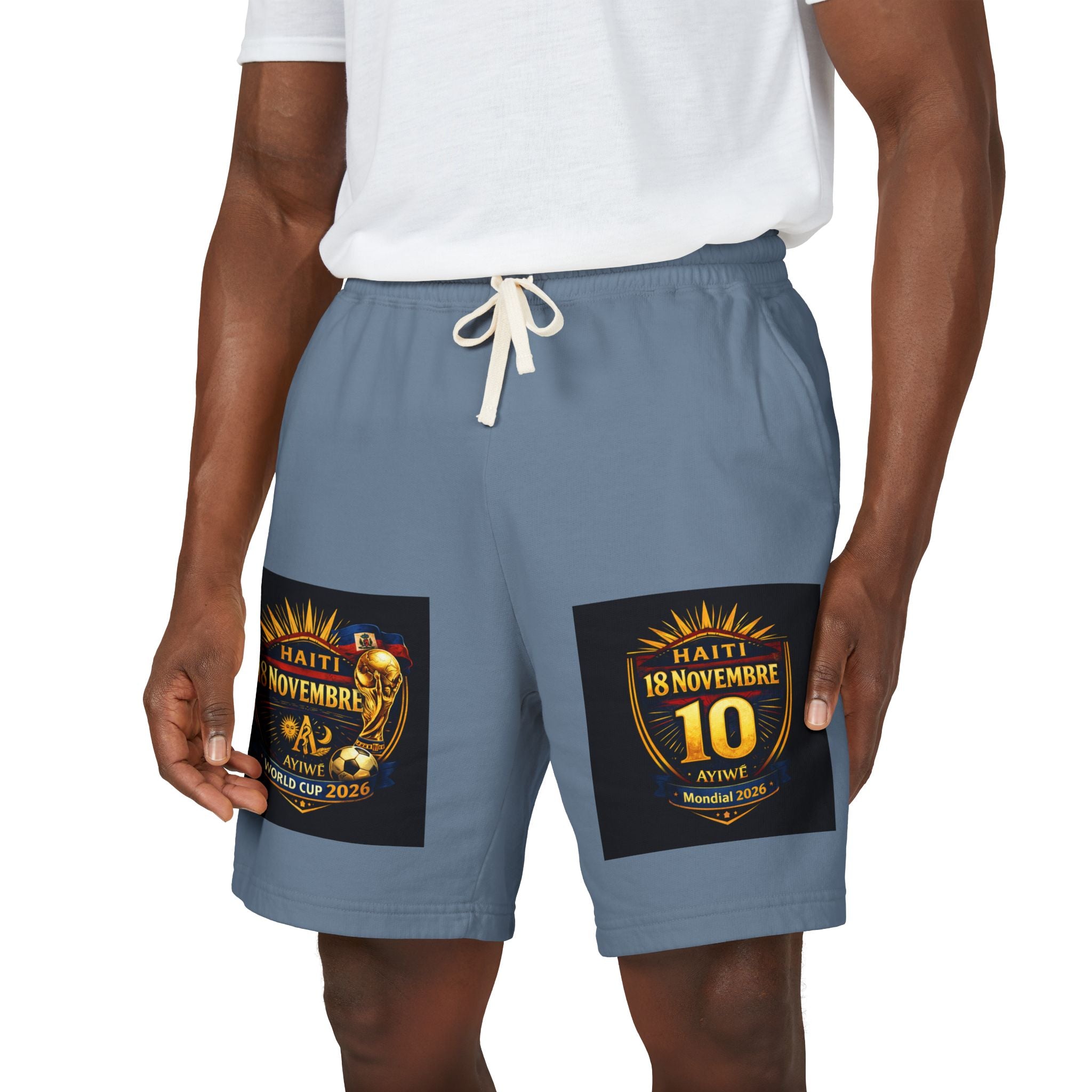 18Nov - world cup - Haiti Unisex Garment - Dyed Lightweight Fleece Sweat Shorts by AyiWe F&S - AyiWé Fashion & Style