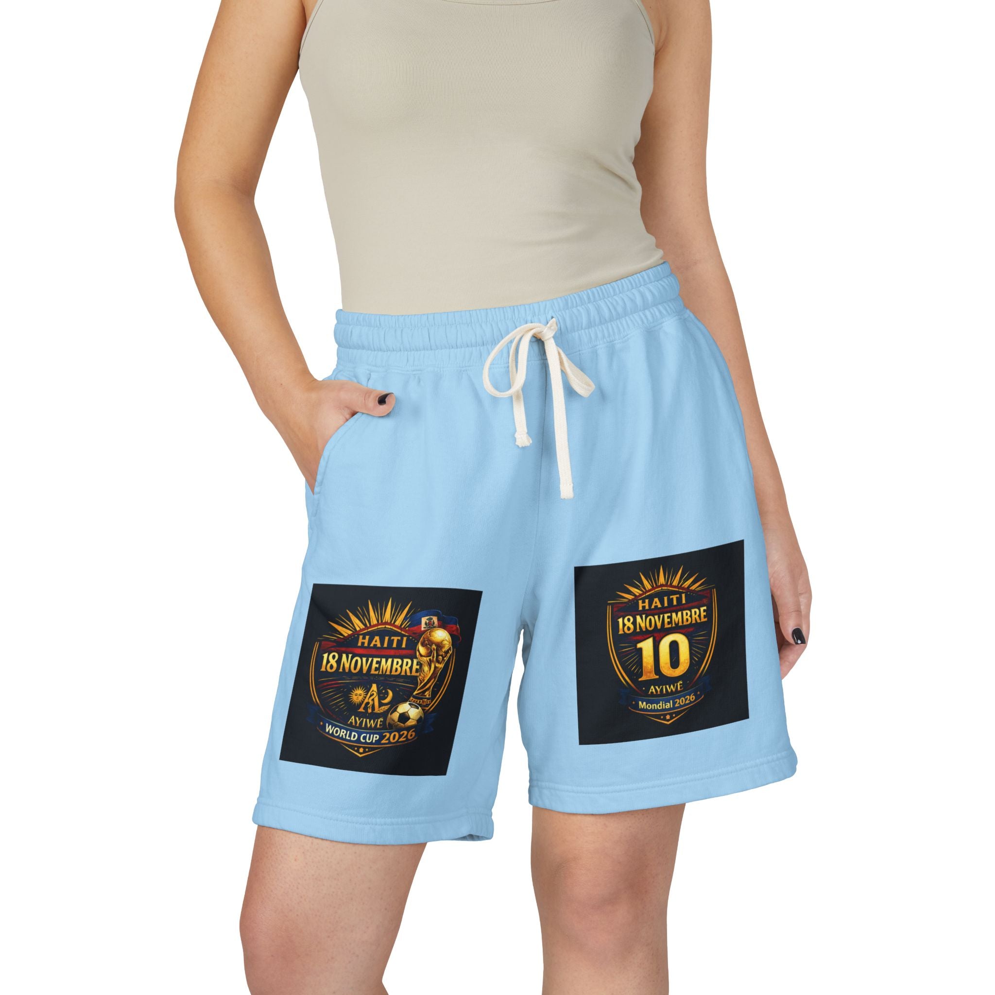 18Nov - world cup - Haiti Unisex Garment - Dyed Lightweight Fleece Sweat Shorts by AyiWe F&S - AyiWé Fashion & Style