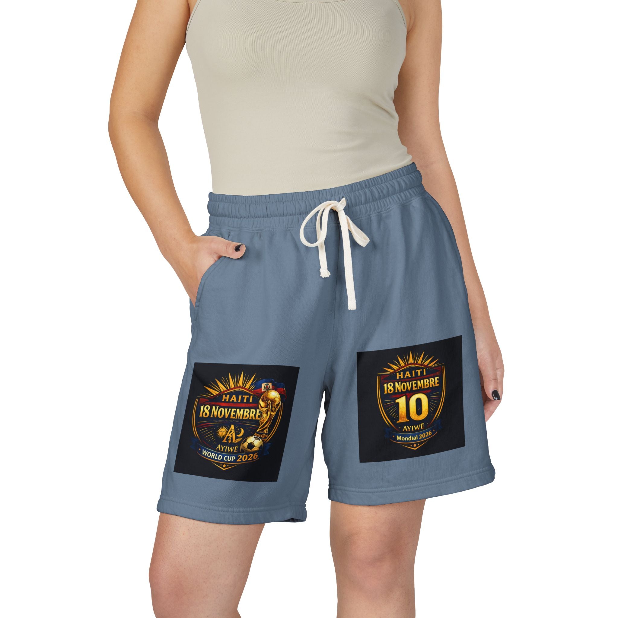 18Nov - world cup - Haiti Unisex Garment - Dyed Lightweight Fleece Sweat Shorts by AyiWe F&S - AyiWé Fashion & Style