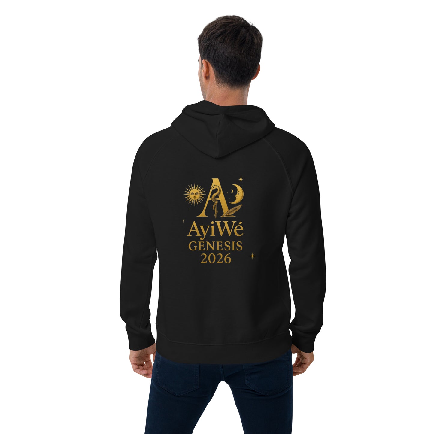 01 - Genisis 2026. Unisex eco raglan hoodie. Powered by AyiWé F&S - AyiWé Fashion & Style