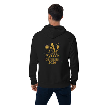 01 - Genisis 2026. Unisex eco raglan hoodie. Powered by AyiWé F&S - AyiWé Fashion & Style