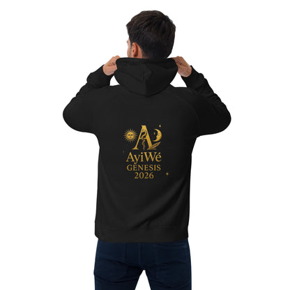 01 - Genisis 2026. Unisex eco raglan hoodie. Powered by AyiWé F&S - AyiWé Fashion & Style