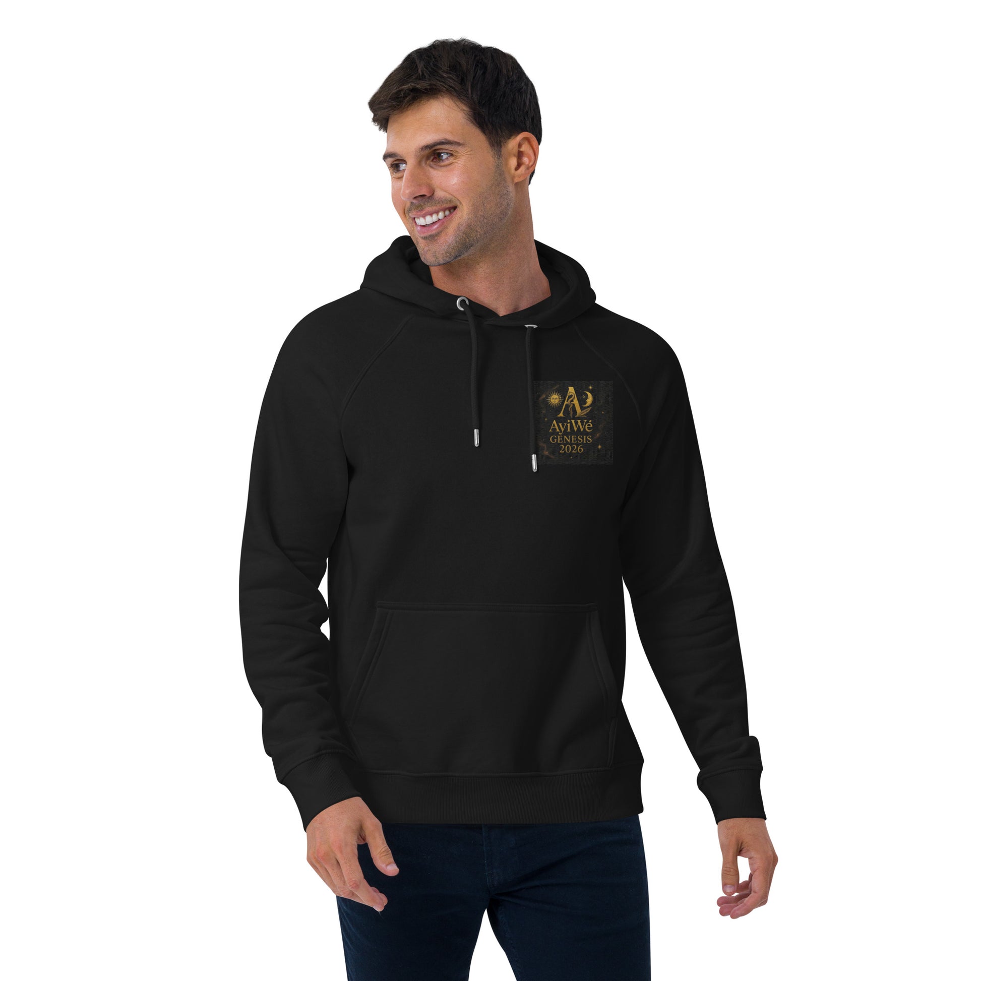 01 - Genisis 2026. Unisex eco raglan hoodie. Powered by AyiWé F&S - AyiWé Fashion & Style
