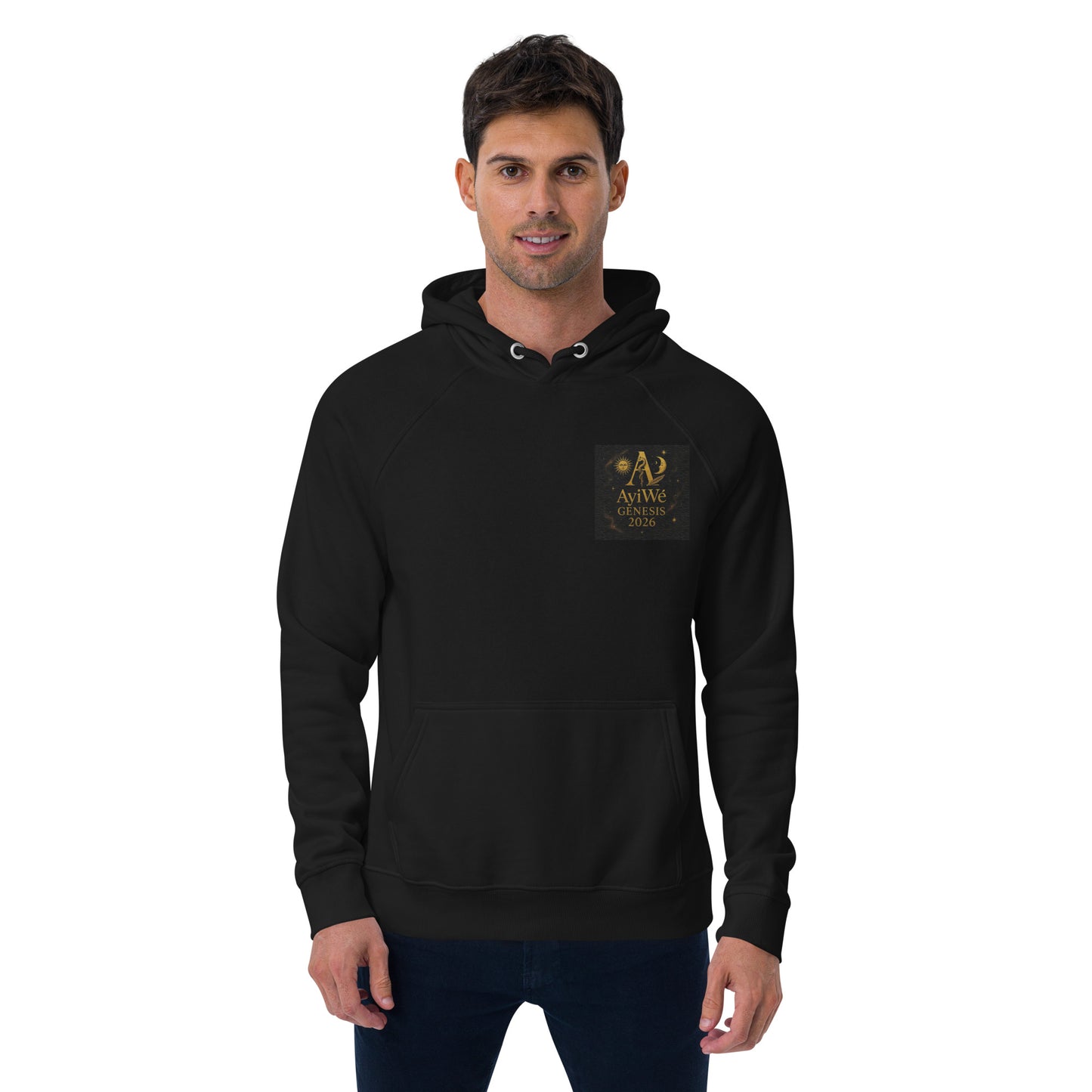01 - Genisis 2026. Unisex eco raglan hoodie. Powered by AyiWé F&S - AyiWé Fashion & Style