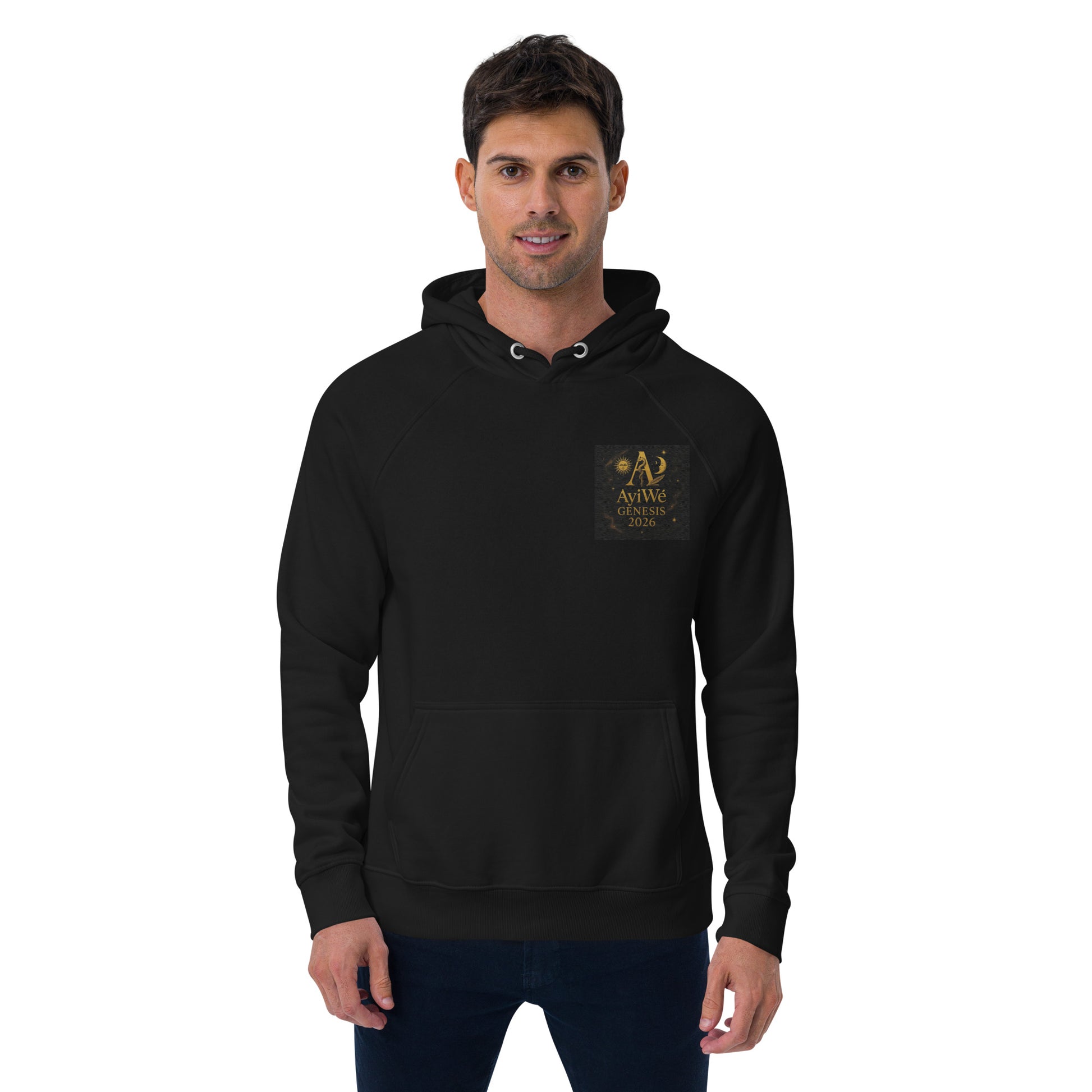 01 - Genisis 2026. Unisex eco raglan hoodie. Powered by AyiWé F&S - AyiWé Fashion & Style