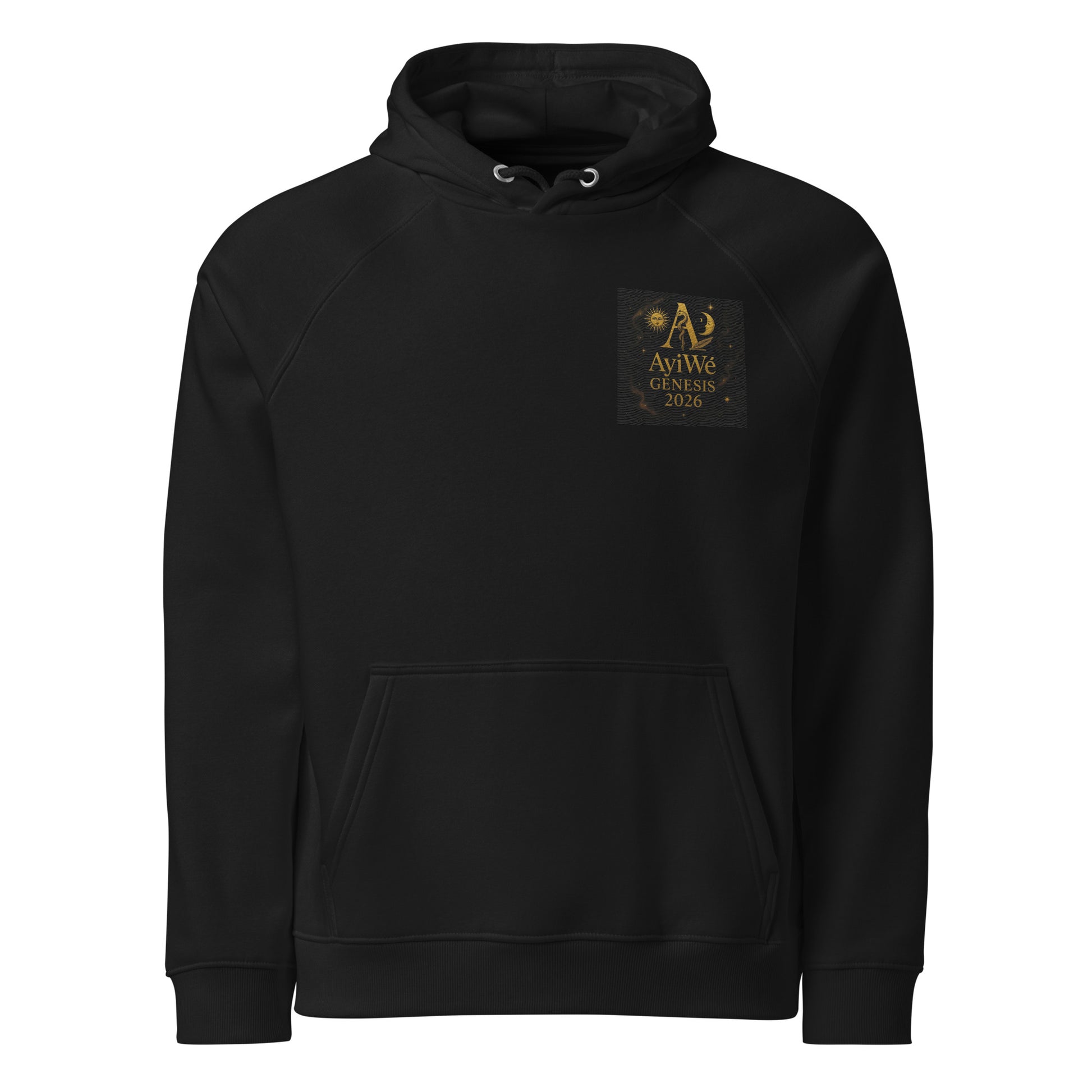 01 - Genisis 2026. Unisex eco raglan hoodie. Powered by AyiWé F&S - AyiWé Fashion & Style