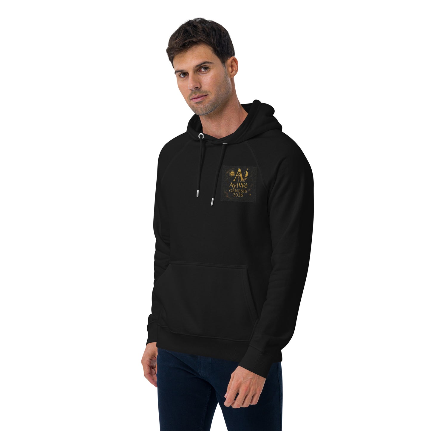 01 - Genisis 2026. Unisex eco raglan hoodie. Powered by AyiWé F&S - AyiWé Fashion & Style