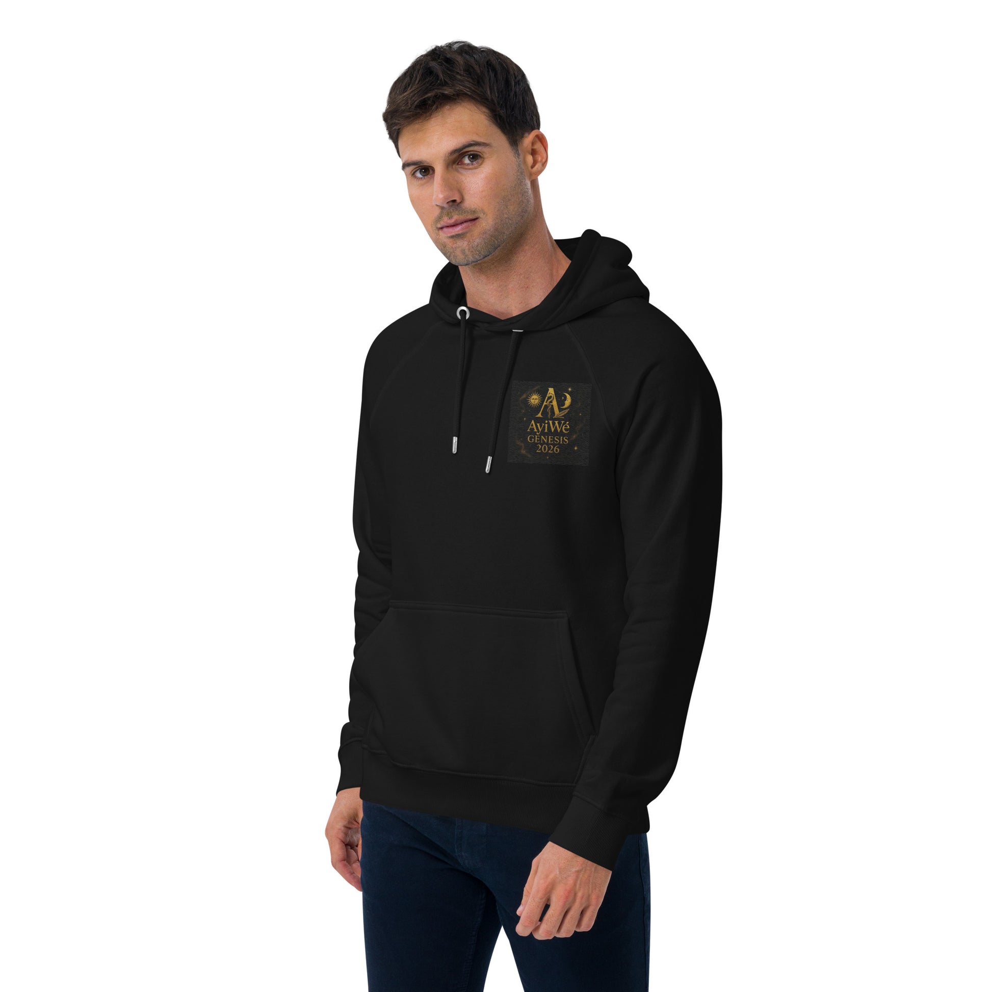 01 - Genisis 2026. Unisex eco raglan hoodie. Powered by AyiWé F&S - AyiWé Fashion & Style