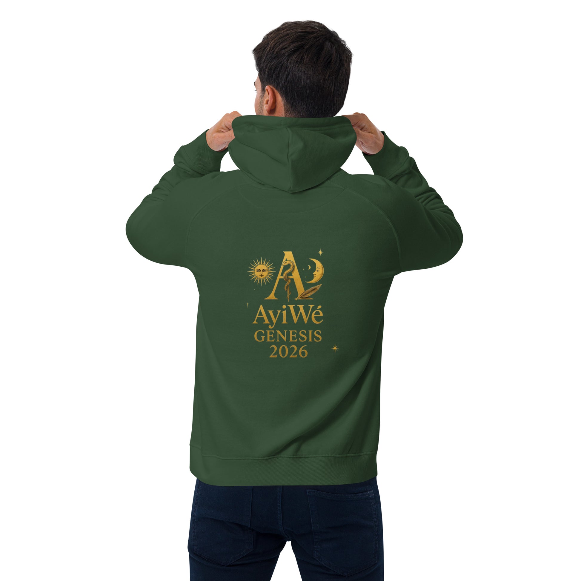 01 - Genisis 2026. Unisex eco raglan hoodie. Powered by AyiWé F&S - AyiWé Fashion & Style
