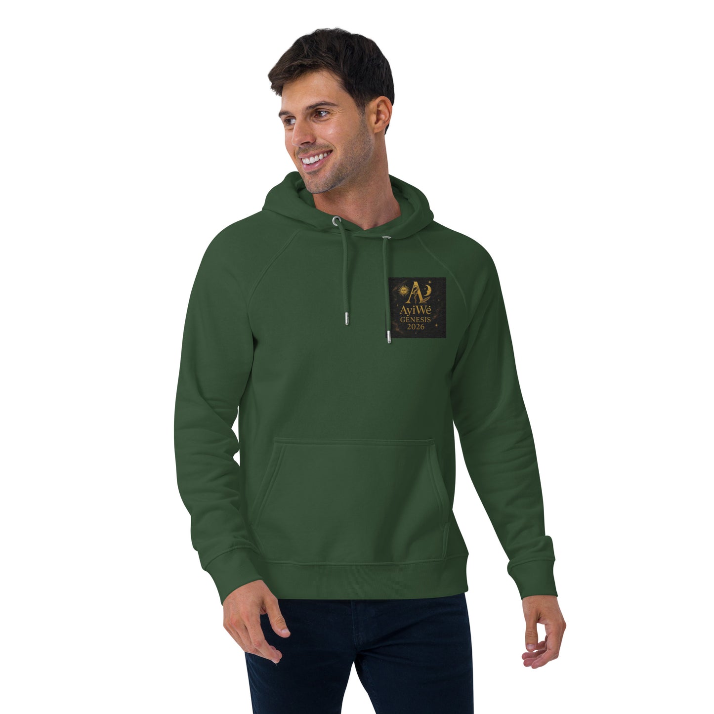 01 - Genisis 2026. Unisex eco raglan hoodie. Powered by AyiWé F&S - AyiWé Fashion & Style