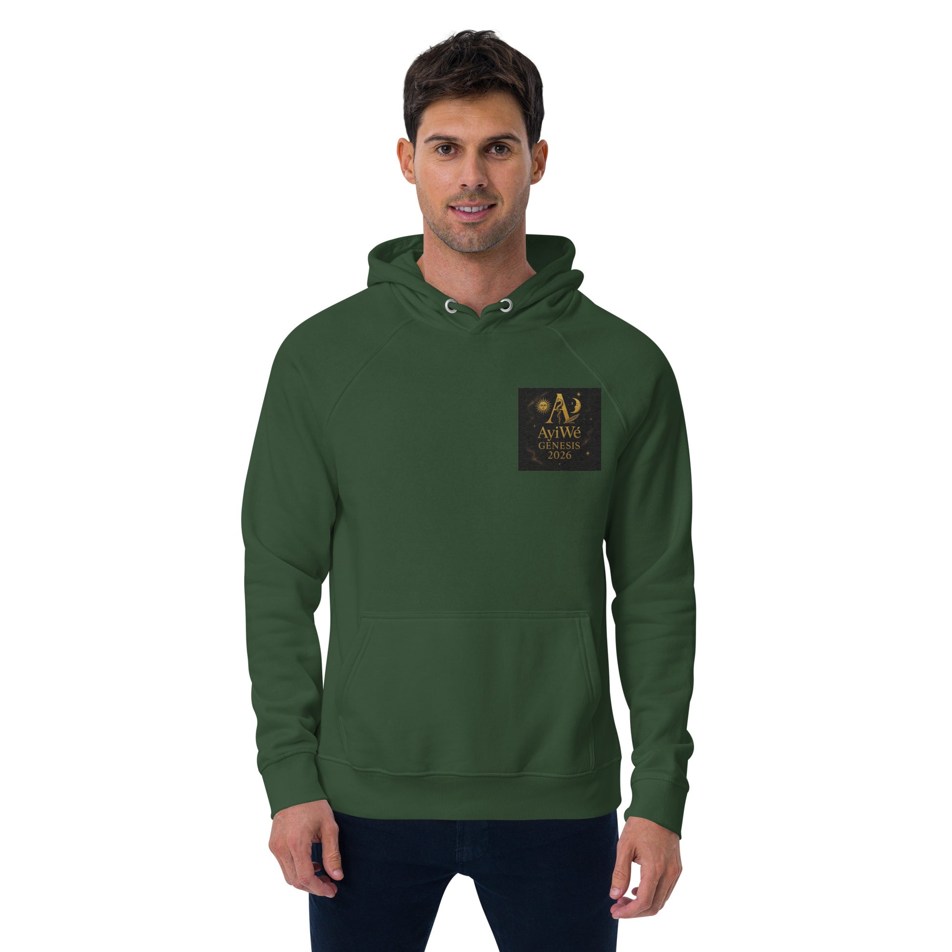 01 - Genisis 2026. Unisex eco raglan hoodie. Powered by AyiWé F&S - AyiWé Fashion & Style