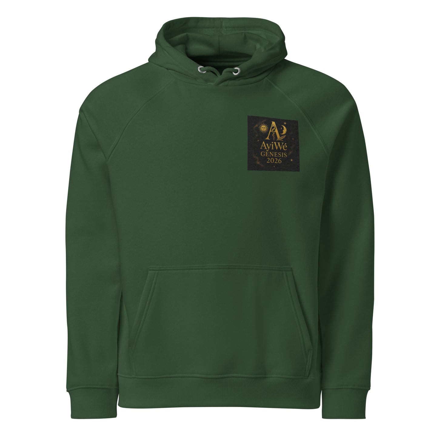 01 - Genisis 2026. Unisex eco raglan hoodie. Powered by AyiWé F&S - AyiWé Fashion & Style