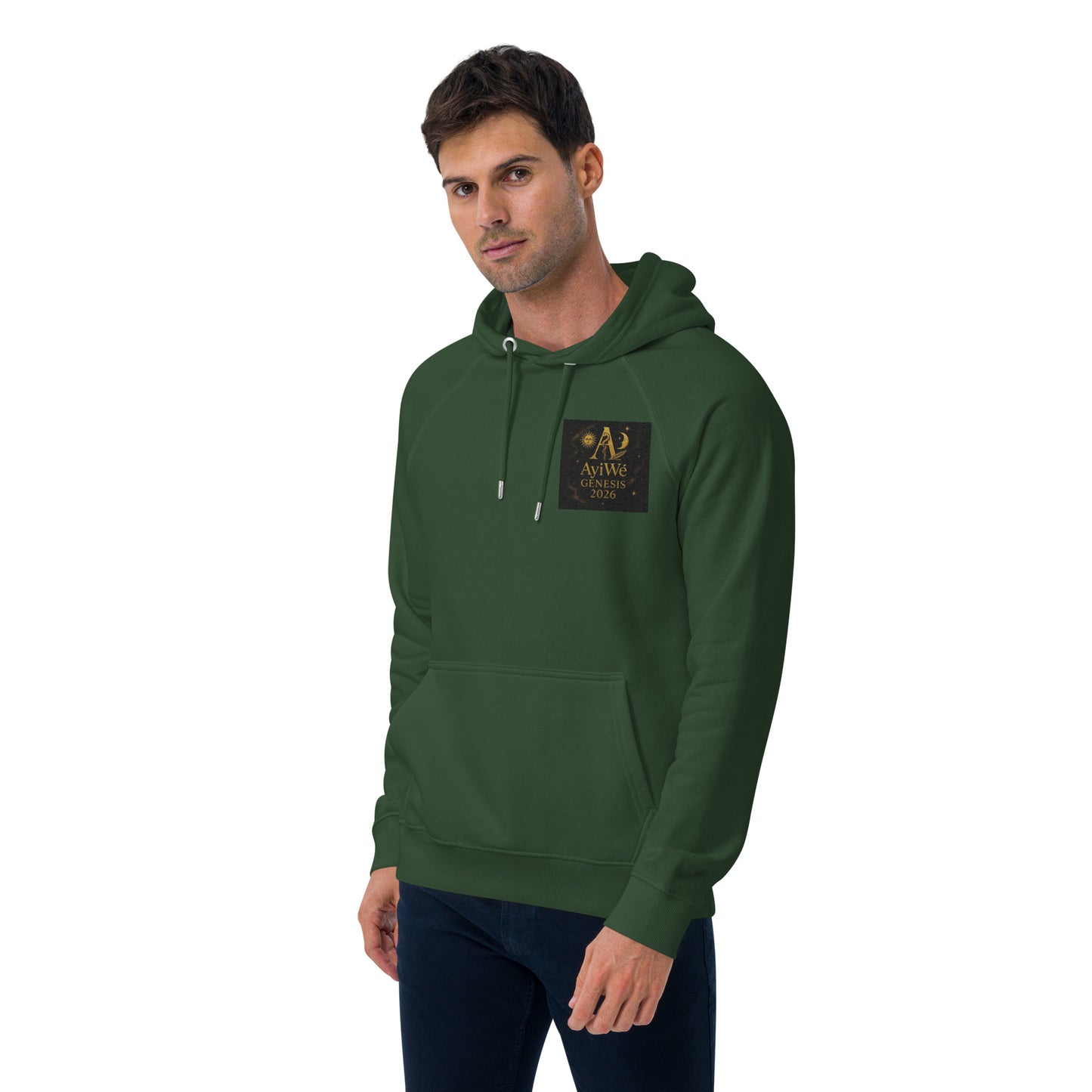 01 - Genisis 2026. Unisex eco raglan hoodie. Powered by AyiWé F&S - AyiWé Fashion & Style