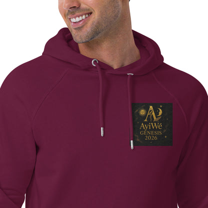 01 - Genisis 2026. Unisex eco raglan hoodie. Powered by AyiWé F&S - AyiWé Fashion & Style