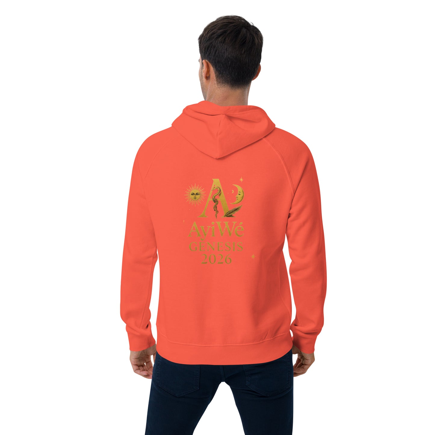 01 - Genisis 2026. Unisex eco raglan hoodie. Powered by AyiWé F&S - AyiWé Fashion & Style
