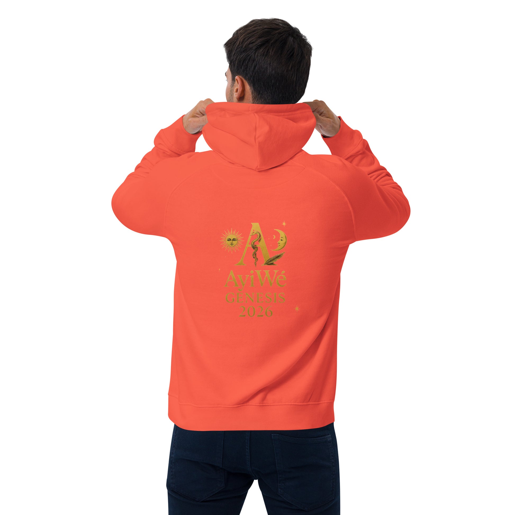 01 - Genisis 2026. Unisex eco raglan hoodie. Powered by AyiWé F&S - AyiWé Fashion & Style