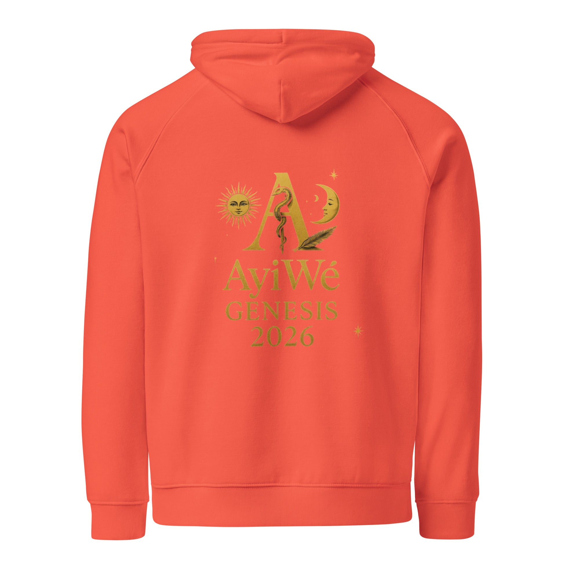 01 - Genisis 2026. Unisex eco raglan hoodie. Powered by AyiWé F&S - AyiWé Fashion & Style