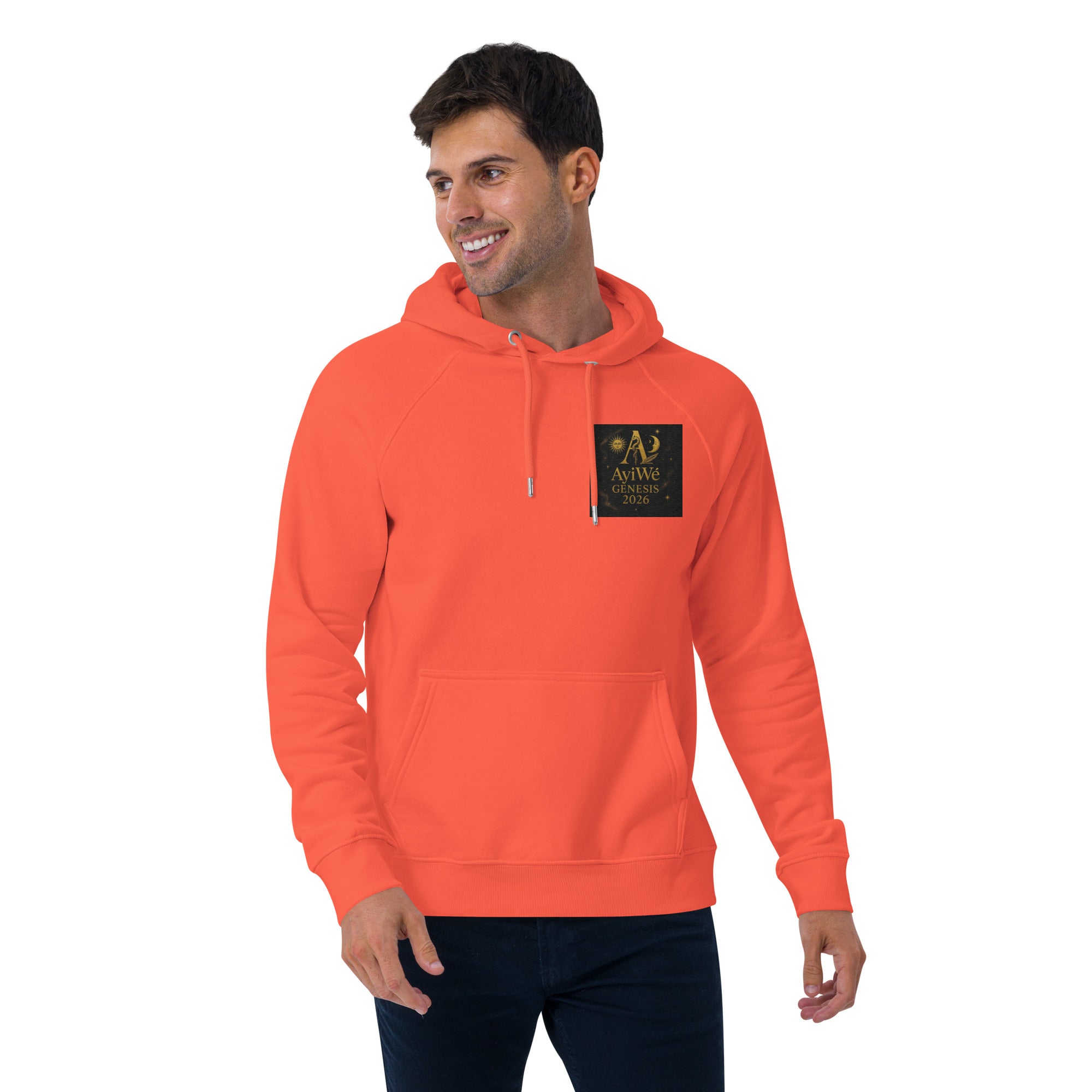 01 - Genisis 2026. Unisex eco raglan hoodie. Powered by AyiWé F&S - AyiWé Fashion & Style