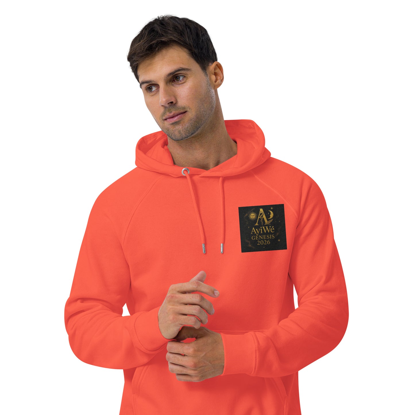 01 - Genisis 2026. Unisex eco raglan hoodie. Powered by AyiWé F&S - AyiWé Fashion & Style