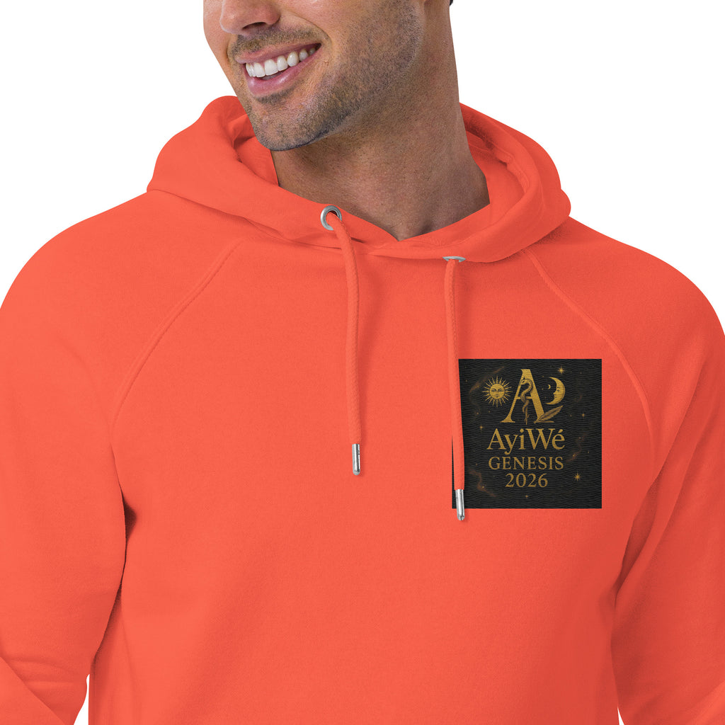 01 - Genisis 2026. Unisex eco raglan hoodie. Powered by AyiWé F&S - AyiWé Fashion & Style