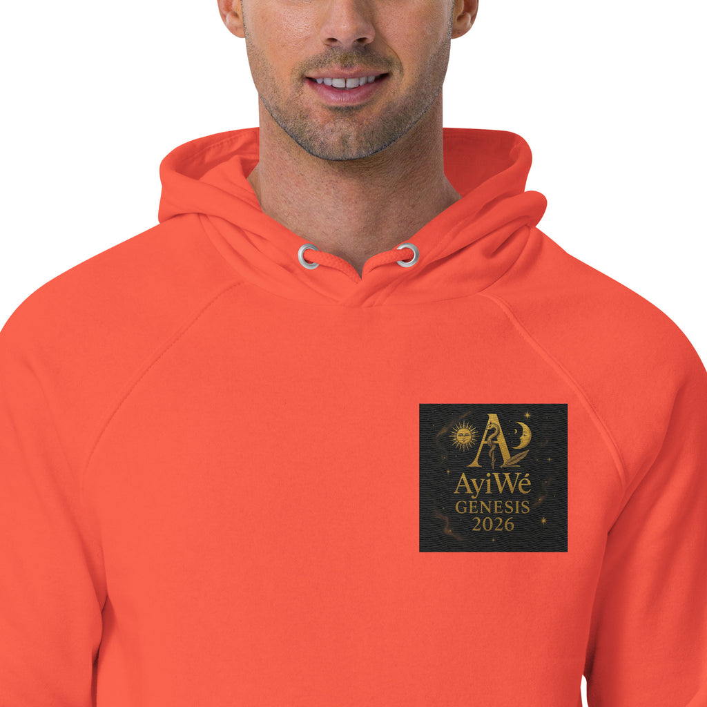 01 - Genisis 2026. Unisex eco raglan hoodie. Powered by AyiWé F&S - AyiWé Fashion & Style