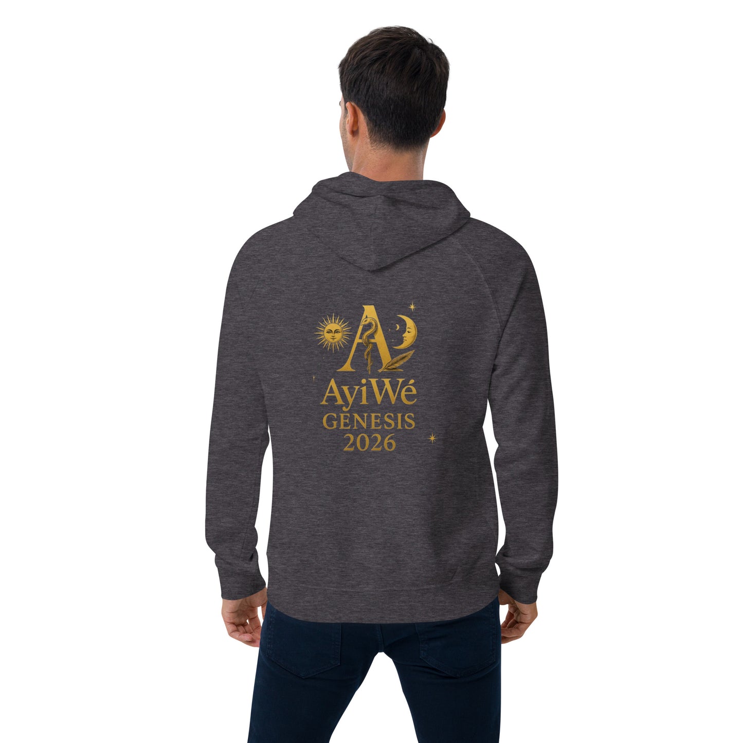 01 - Genisis 2026. Unisex eco raglan hoodie. Powered by AyiWé F&S - AyiWé Fashion & Style