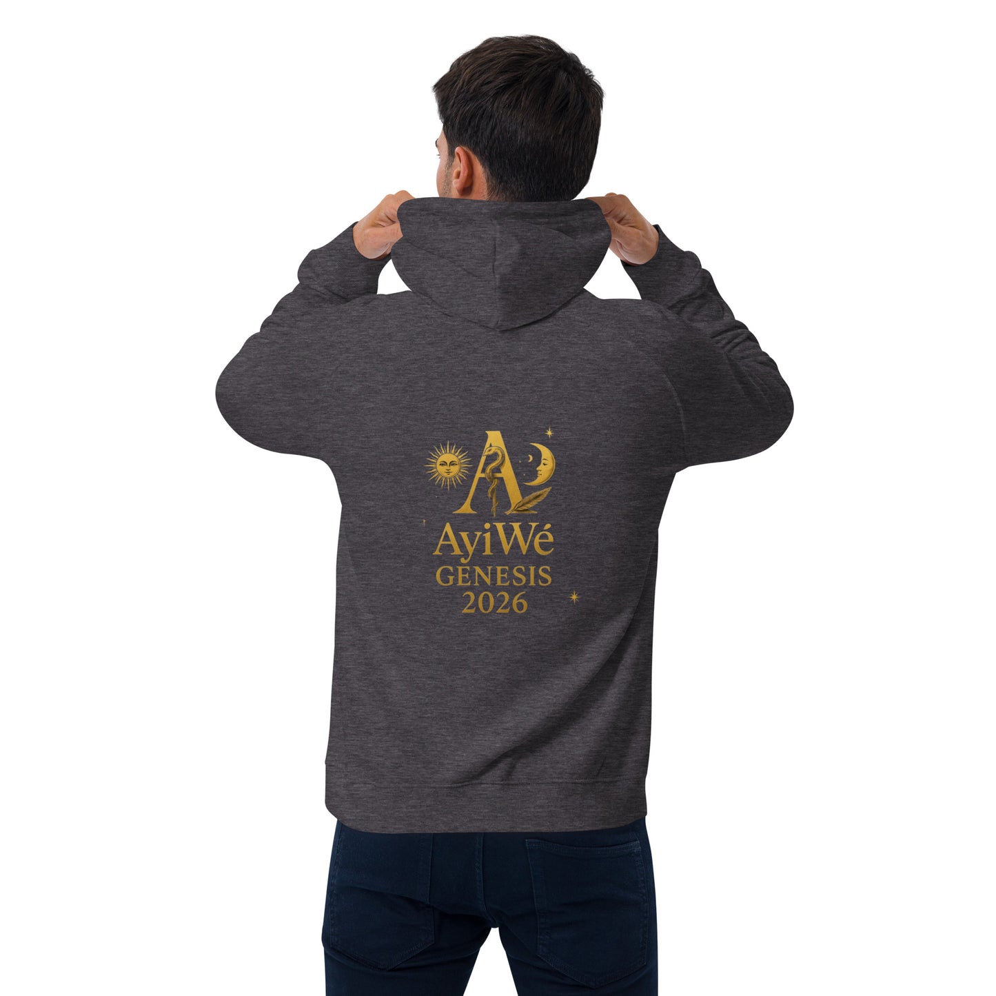 01 - Genisis 2026. Unisex eco raglan hoodie. Powered by AyiWé F&S - AyiWé Fashion & Style