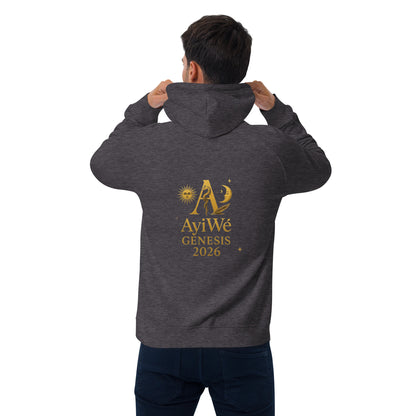01 - Genisis 2026. Unisex eco raglan hoodie. Powered by AyiWé F&S - AyiWé Fashion & Style