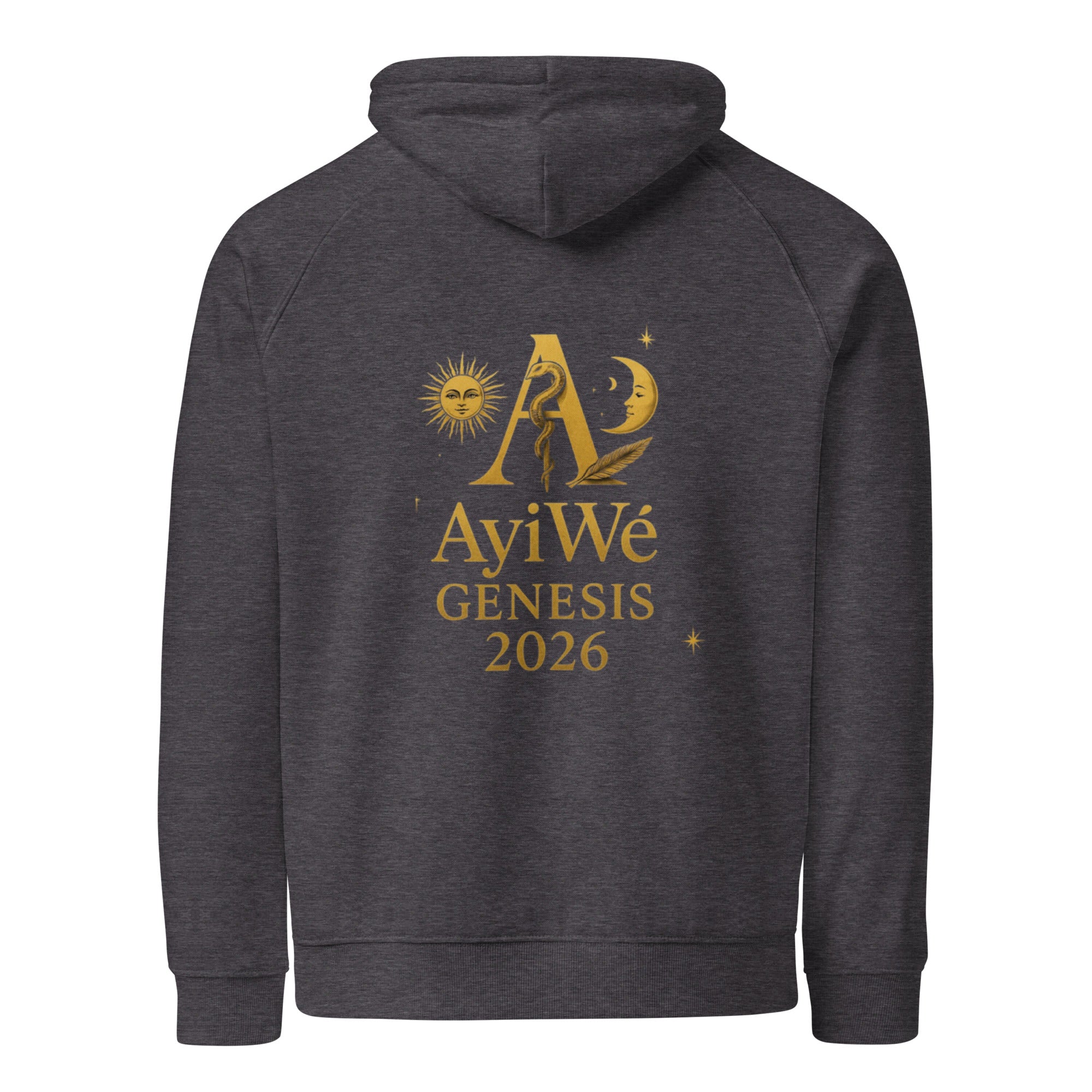 01 - Genisis 2026. Unisex eco raglan hoodie. Powered by AyiWé F&S - AyiWé Fashion & Style
