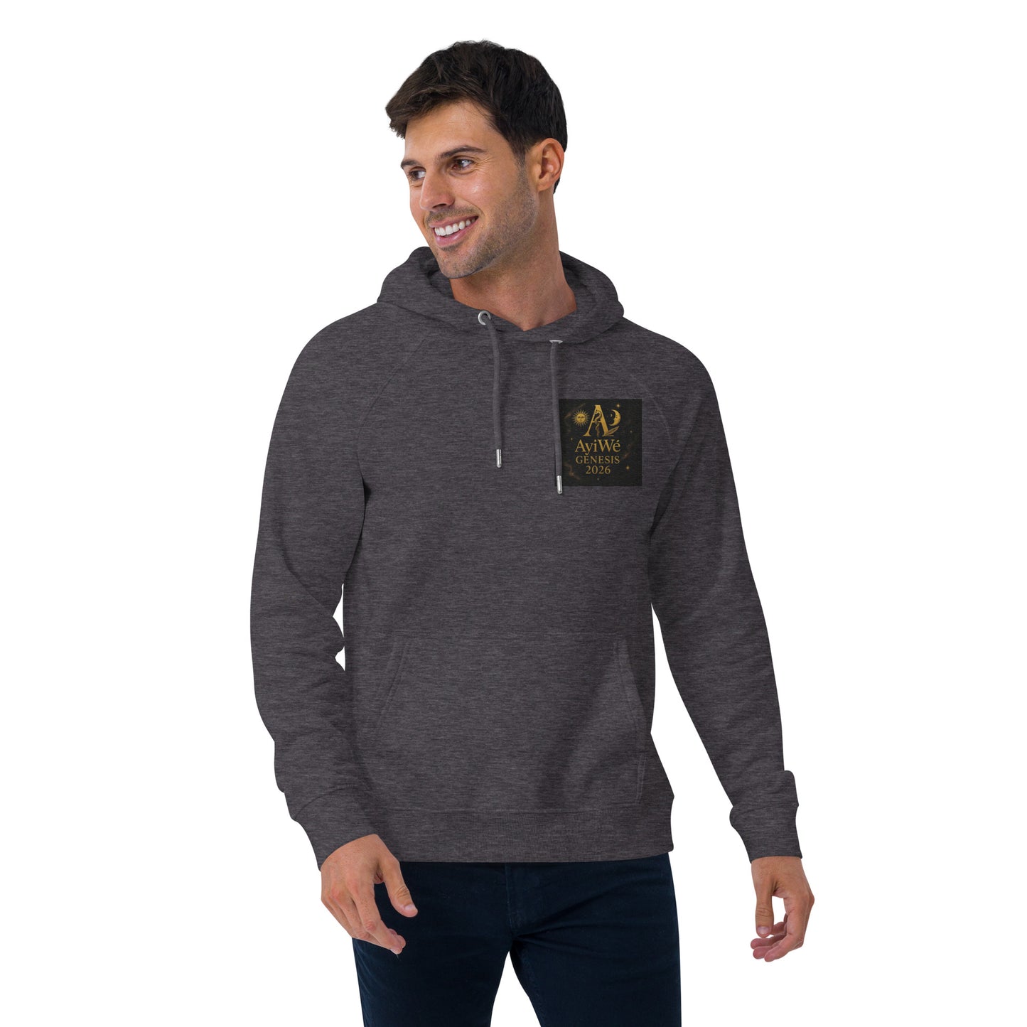 01 - Genisis 2026. Unisex eco raglan hoodie. Powered by AyiWé F&S - AyiWé Fashion & Style