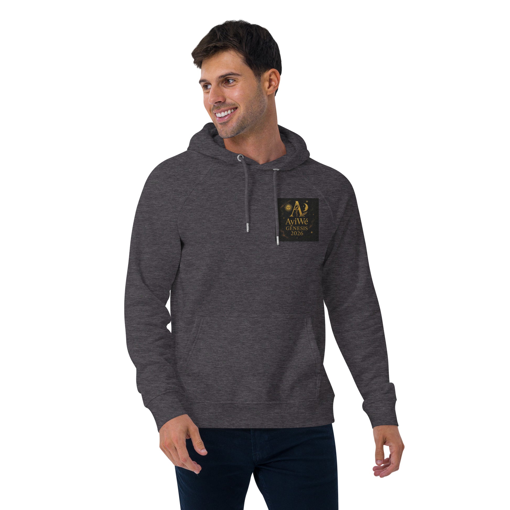 01 - Genisis 2026. Unisex eco raglan hoodie. Powered by AyiWé F&S - AyiWé Fashion & Style