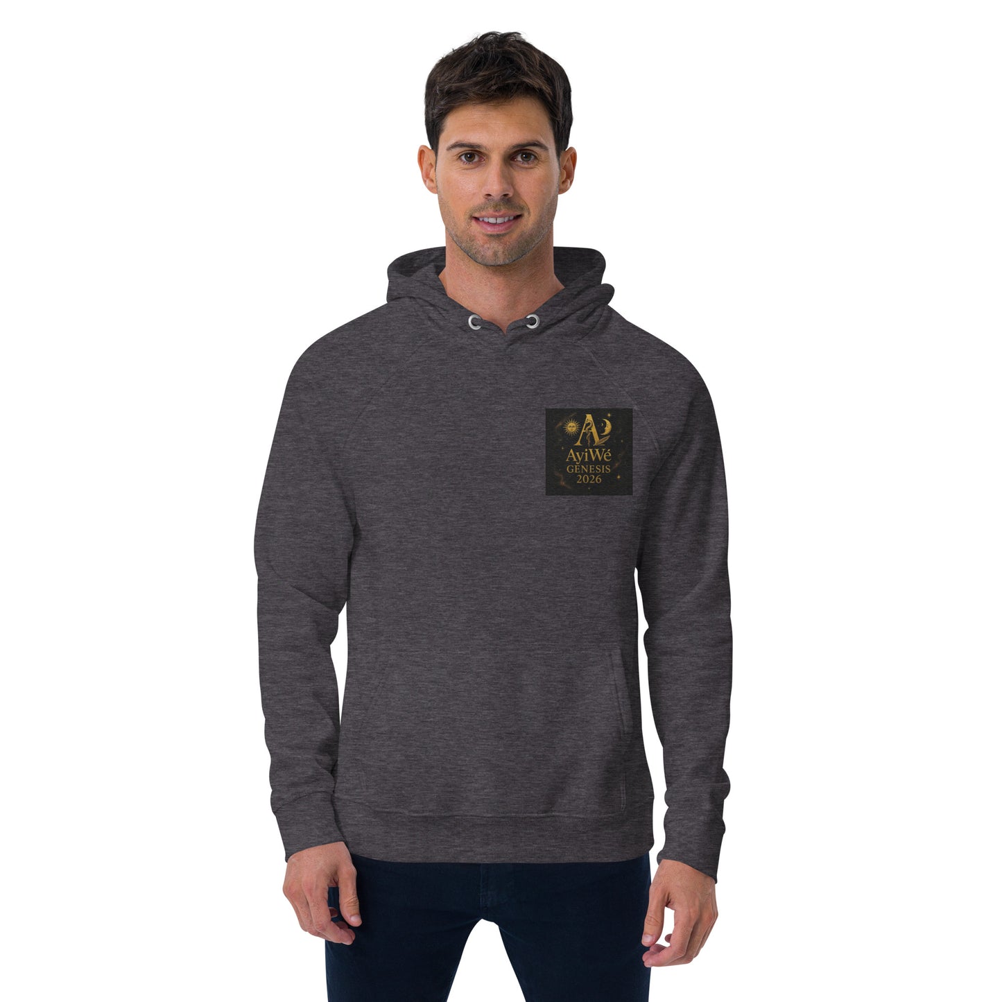 01 - Genisis 2026. Unisex eco raglan hoodie. Powered by AyiWé F&S - AyiWé Fashion & Style