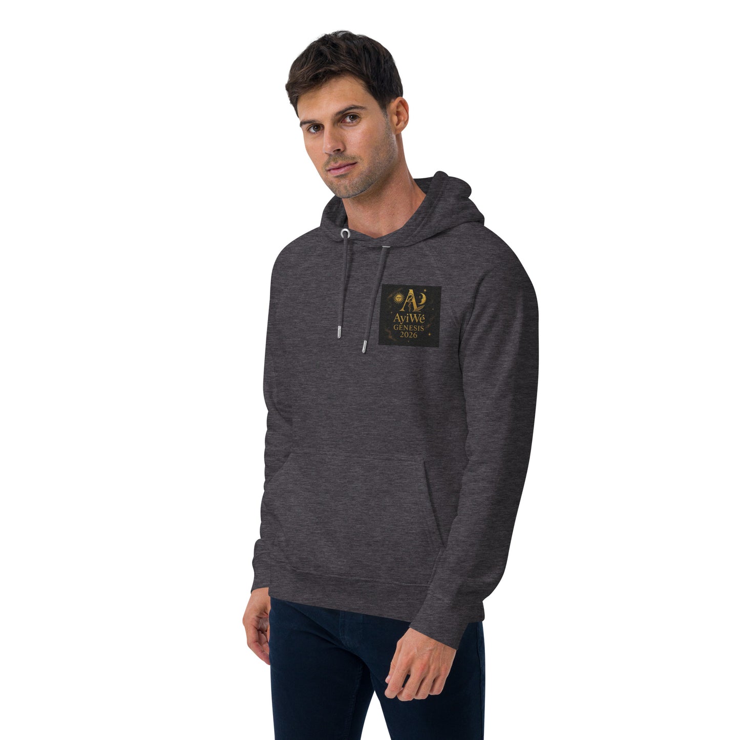 01 - Genisis 2026. Unisex eco raglan hoodie. Powered by AyiWé F&S - AyiWé Fashion & Style