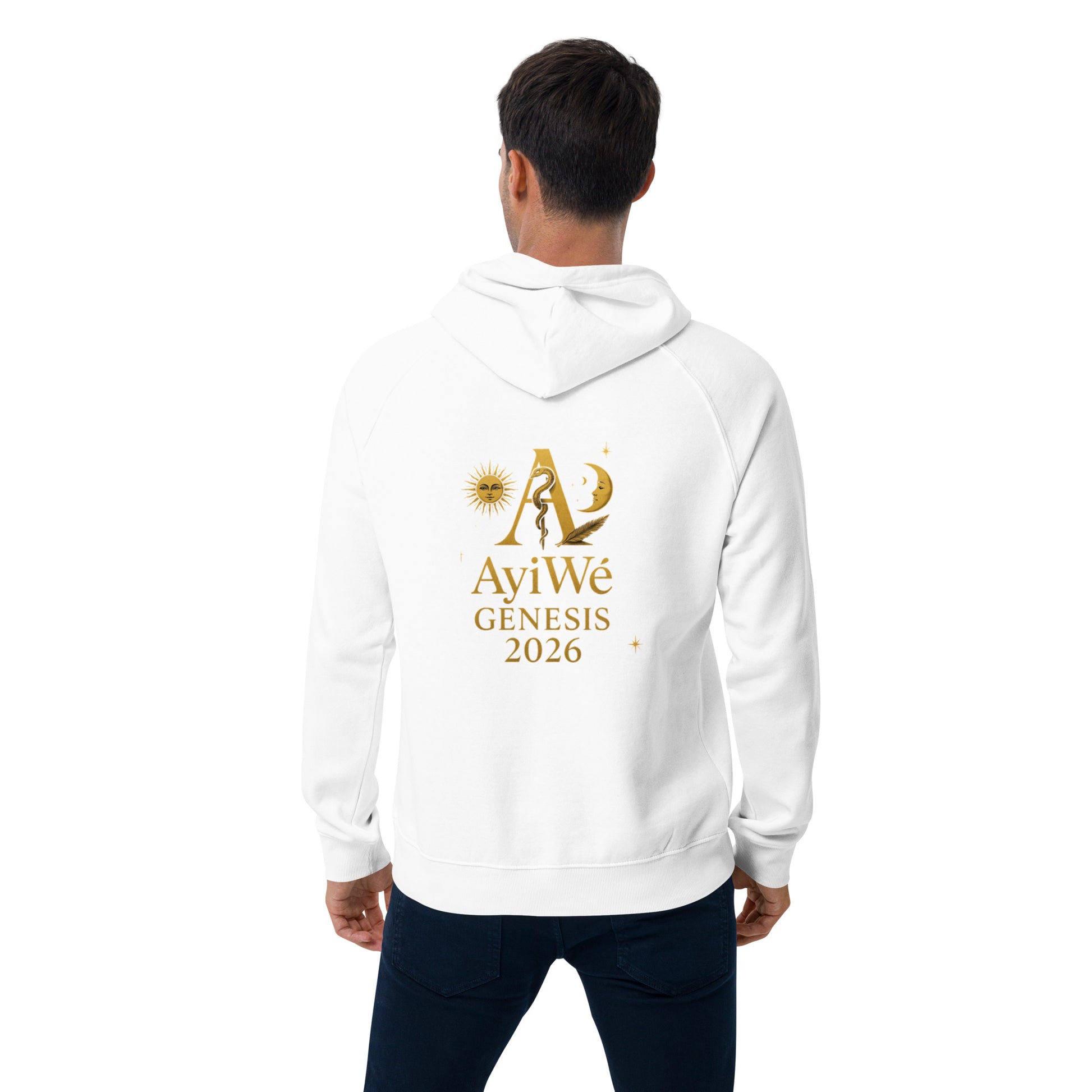 01 - Genisis 2026. Unisex eco raglan hoodie. Powered by AyiWé F&S - AyiWé Fashion & Style