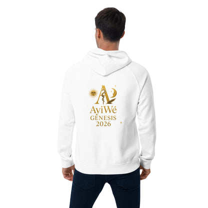 01 - Genisis 2026. Unisex eco raglan hoodie. Powered by AyiWé F&S - AyiWé Fashion & Style
