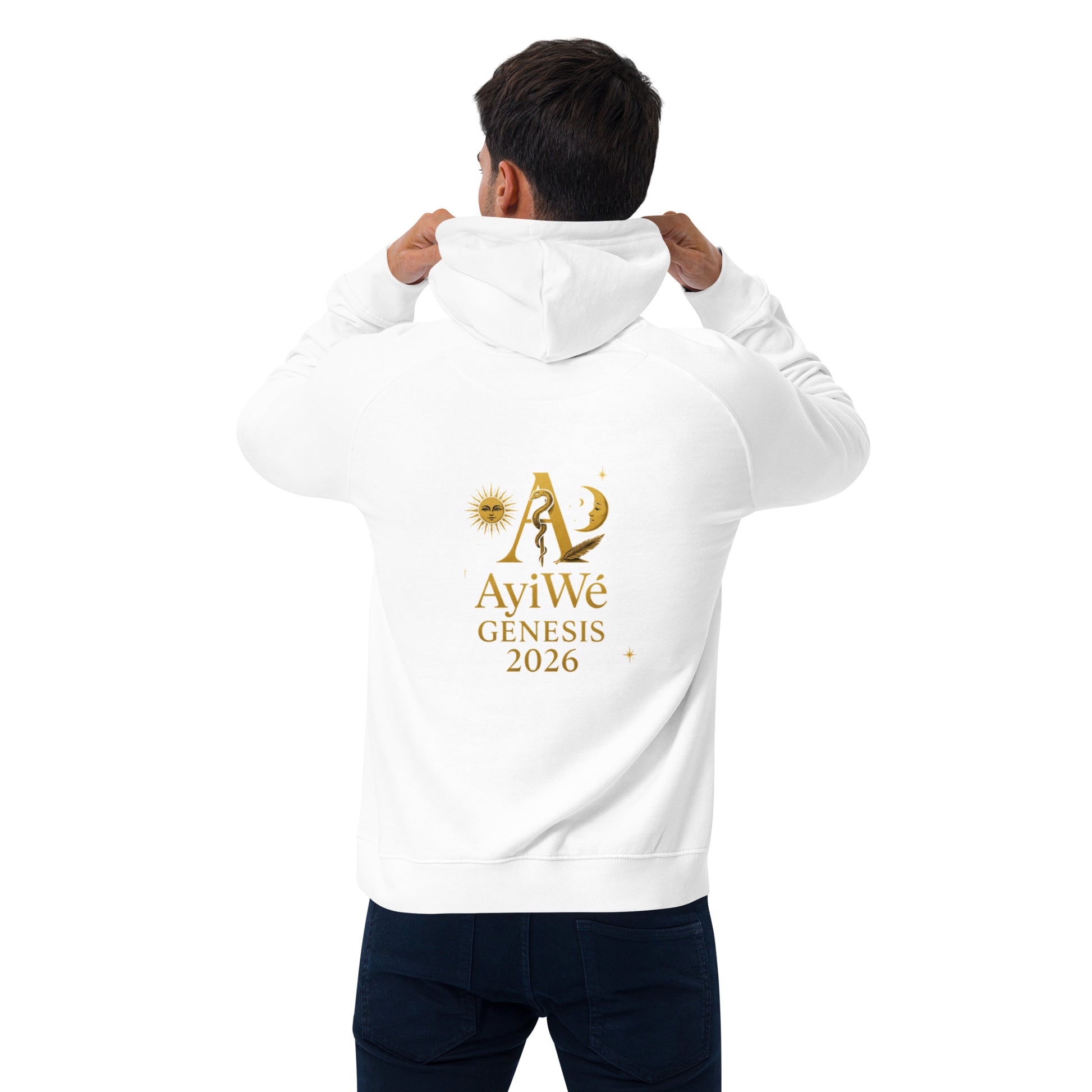 01 - Genisis 2026. Unisex eco raglan hoodie. Powered by AyiWé F&S - AyiWé Fashion & Style