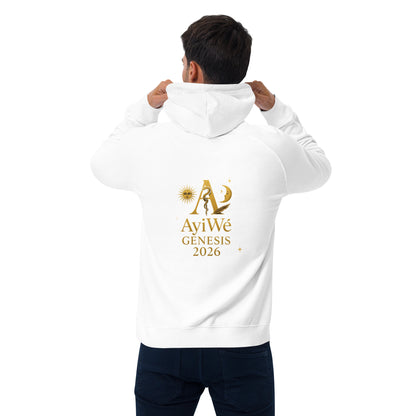 01 - Genisis 2026. Unisex eco raglan hoodie. Powered by AyiWé F&S - AyiWé Fashion & Style