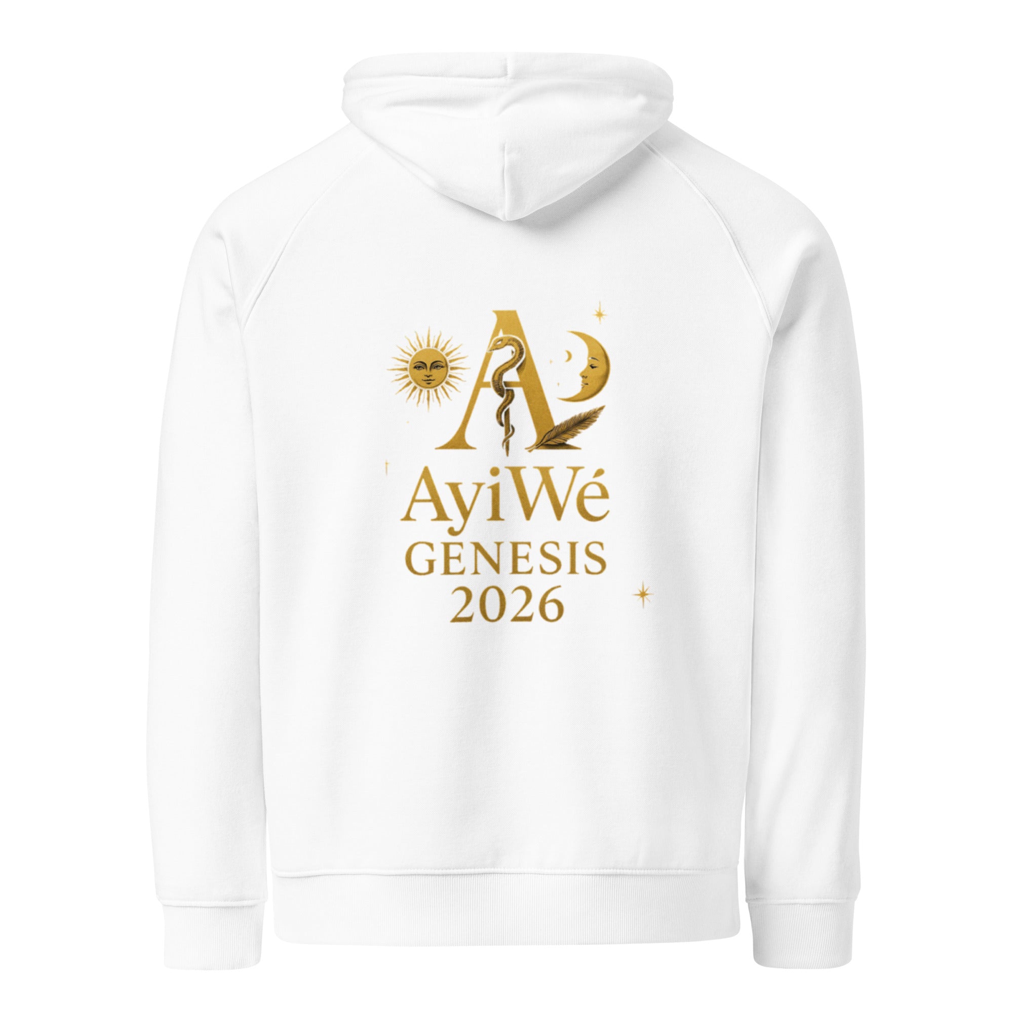 01 - Genisis 2026. Unisex eco raglan hoodie. Powered by AyiWé F&S - AyiWé Fashion & Style