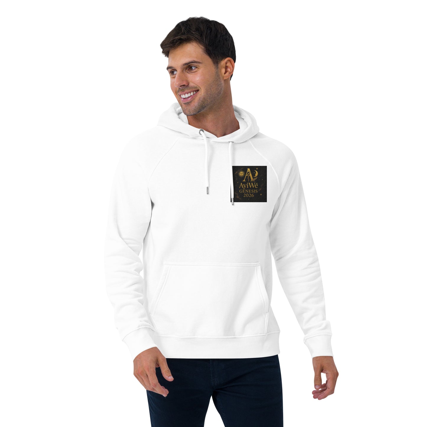01 - Genisis 2026. Unisex eco raglan hoodie. Powered by AyiWé F&S - AyiWé Fashion & Style